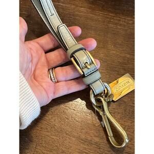 Coach Leather Keychain Brass lanyard wristlet Small Tag Wrist Strap green blue
